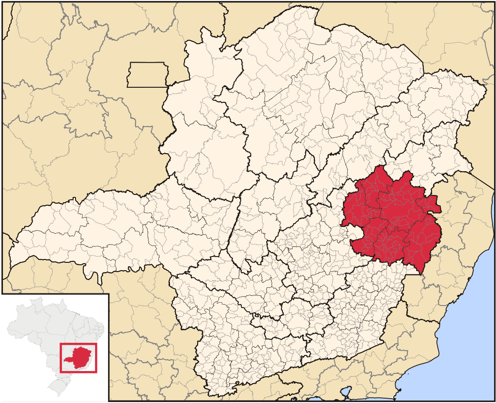 Mapa de Minas Gerais, com destaque para a Mesorregião do Vale do Rio Doce. 