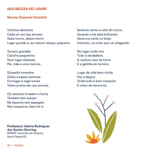 Poema da estudante Marina Gujanski Schmitd, de Santa Teresa (ES), integra o caderno dos textos vencedores da 6ª edição da Olimpíada de Língua Portuguesa