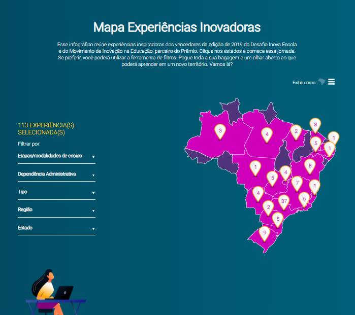 Imagem da Página principal do infográfico interativo "Mapa de Experiências Inovadoras".